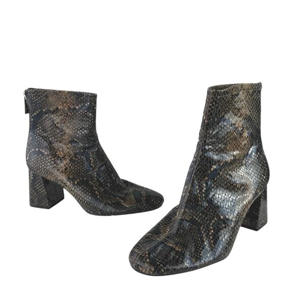 Zara Women's Brown Snakeskin Leather Block Heel Zippper Ankle Boots 39 US 8.5 - Picture 5 of 8